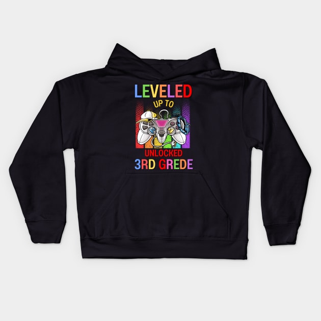 Leveled Up To Unlocked 3rd Grade Video Game Back To School Kids Hoodie by AE Desings Digital